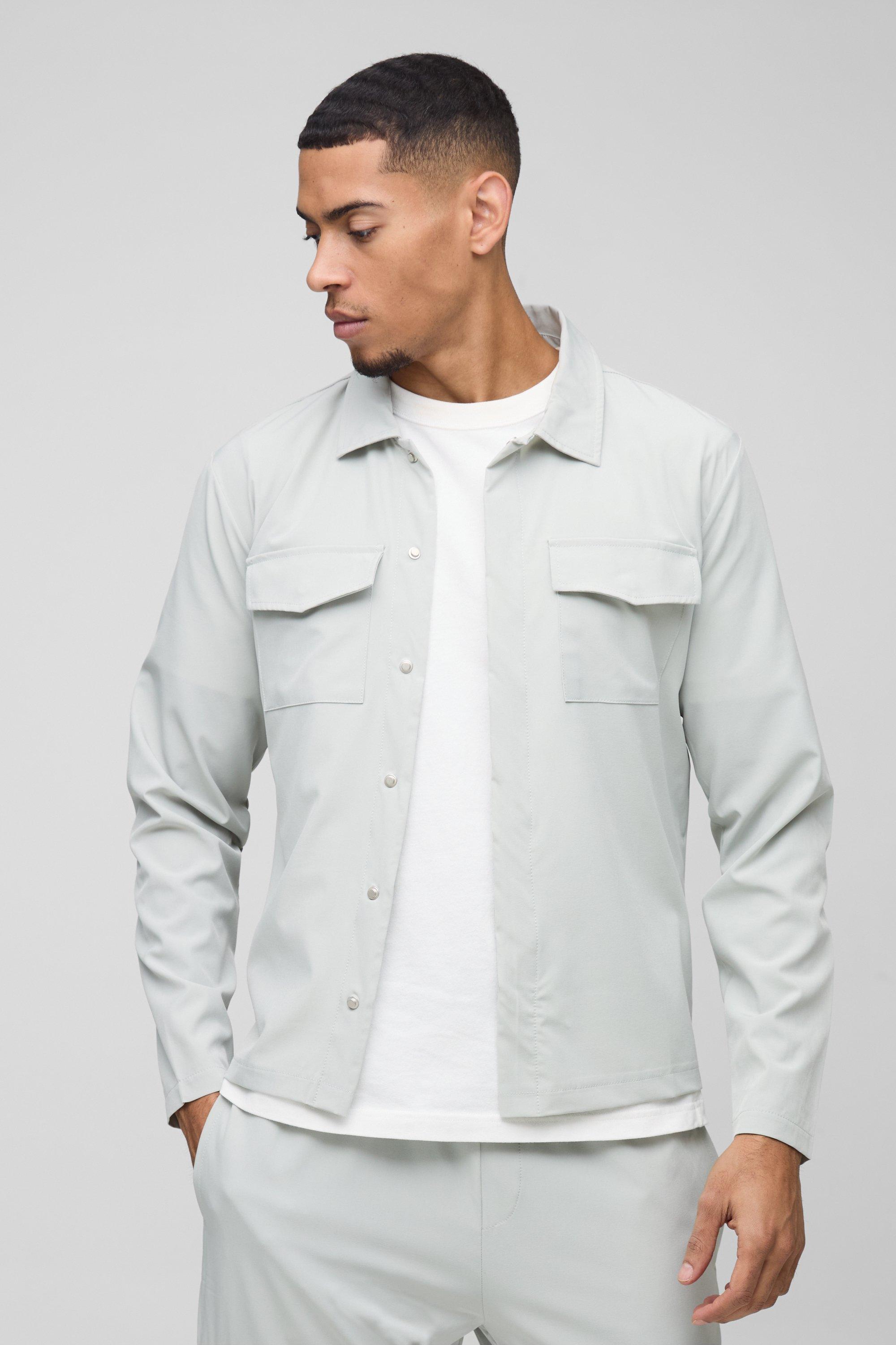 Mens Grey Technical Stretch Cargo Long Sleeve Shirt, Grey
